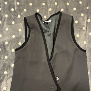 Gray Sleeveless Crop Vest Top with Black Trim